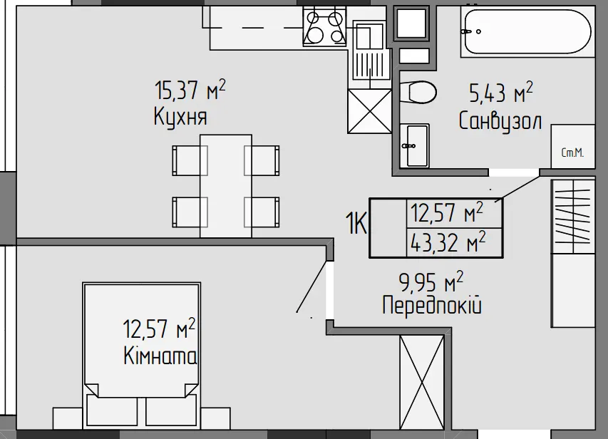 ЖК Галицький Двір — 43.3 м²
