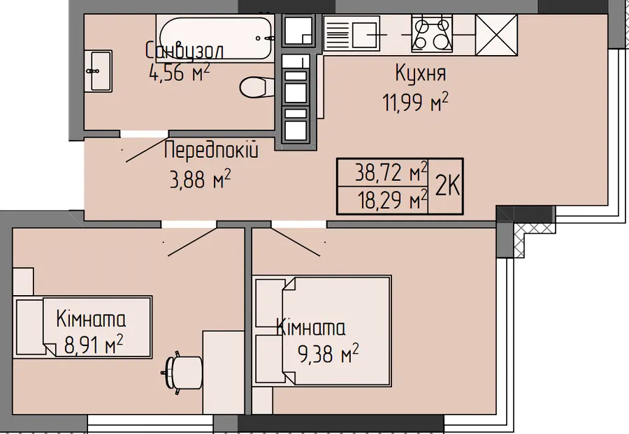 ЖК Галицький Двір — 38.7 м²