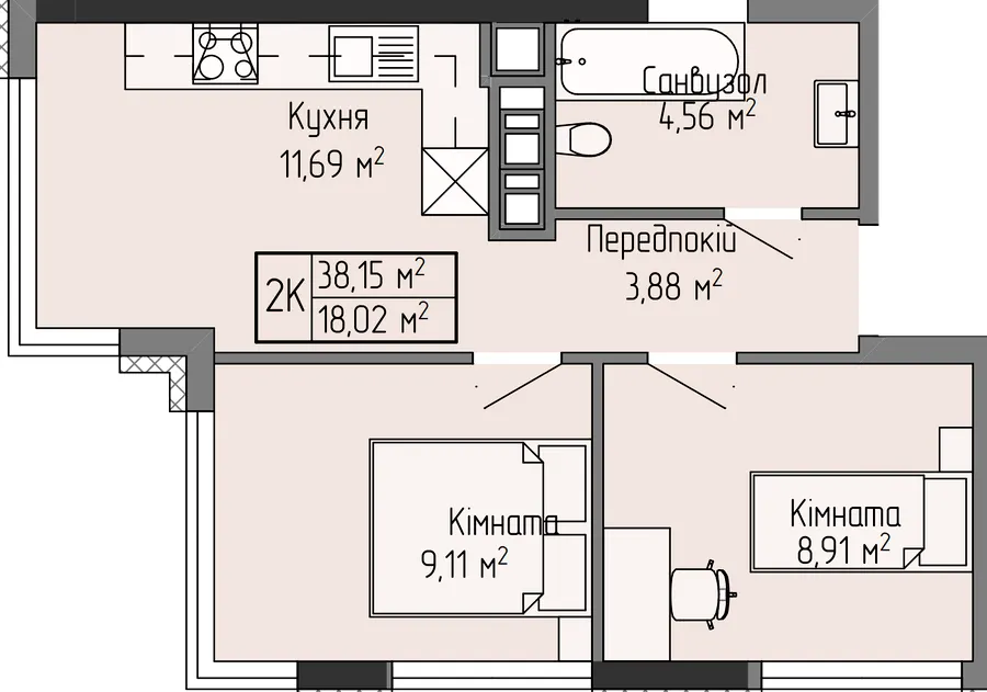 ЖК Галицький Двір — 38.2 м²