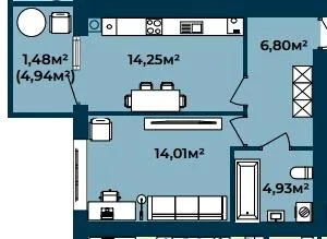 1-кімнатна квартира, 42 м², вул. Соборна 140А, Софіївська Борщагівка — фото 1