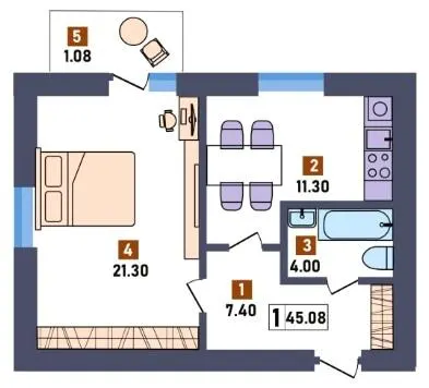 ЖК Перший квартал — 45.1 м²