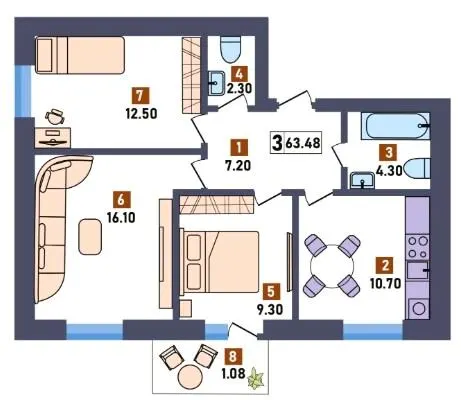 ЖК Перший квартал — 63.5 м²