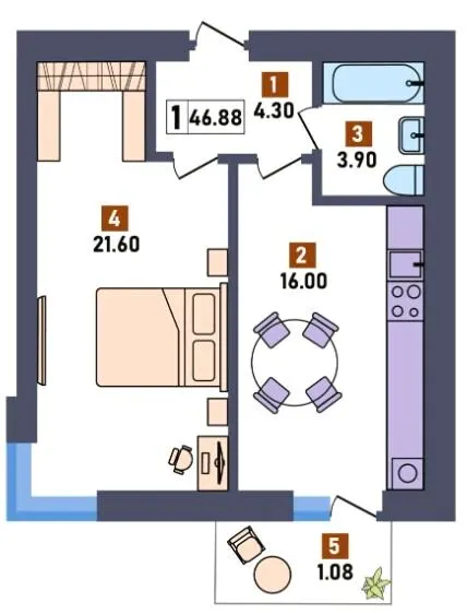 ЖК Перший квартал — 46.9 м²