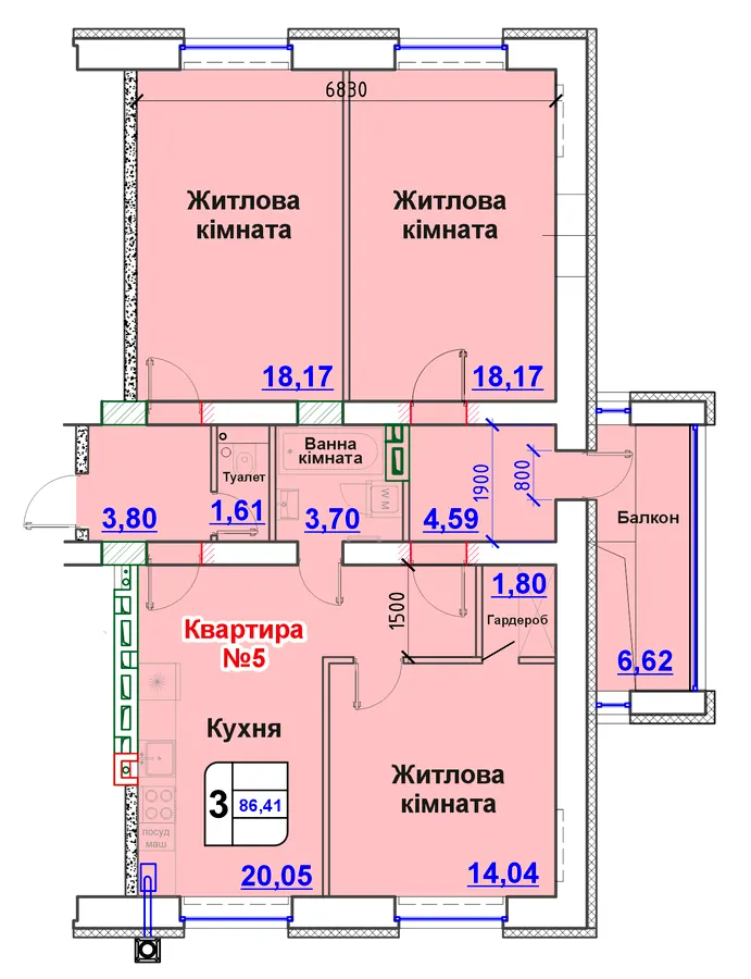 ЖК Озерний — 86.4 м²