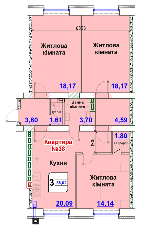 ЖК Озерний — 86 м²