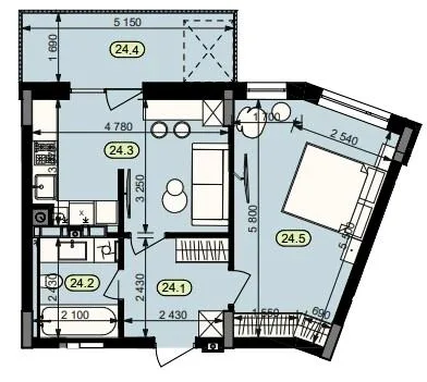 1-комнатная квартира, 47 м², вул. Ясна, 49, Брюховичи — фото 1