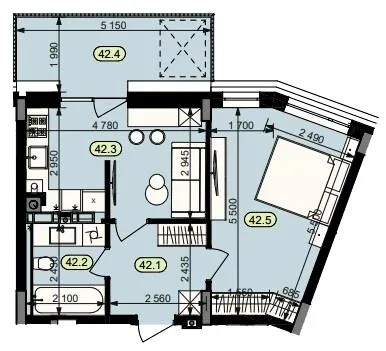 1-кімнатна квартира, 44 м², вул. Ясна, 49, Брюховичі — фото 1