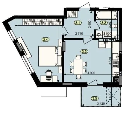 1-комнатная квартира, 51 м², вул. Ясна, 49, Брюховичи — фото 1