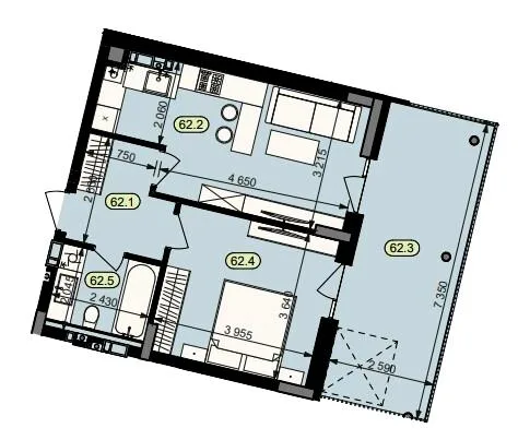 1-комнатная квартира, 49 м², вул. Ясна, 49, Брюховичи — фото 1