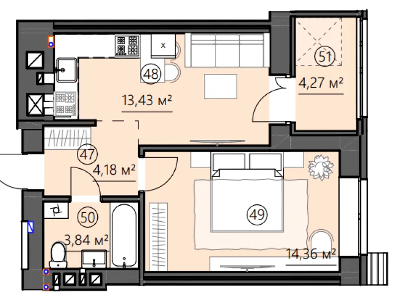ЖК CENTRAL CITY Apartments — 40.1 м²