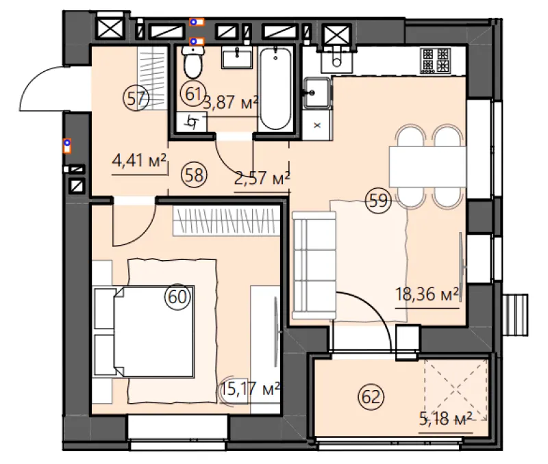 ЖК CENTRAL CITY Apartments — 49.5 м²