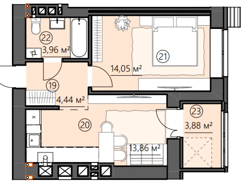 ЖК CENTRAL CITY Apartments — 40.2 м²