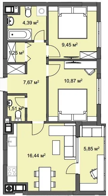 ЖК CLEVER CITY — 57.4 м²