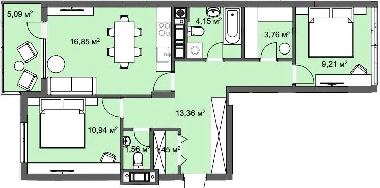ЖК CLEVER CITY — 66.4 м²