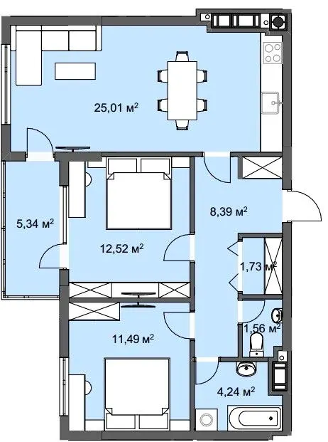 ЖК CLEVER CITY — 70.3 м²