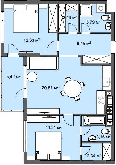 ЖК CLEVER CITY — 68.2 м²