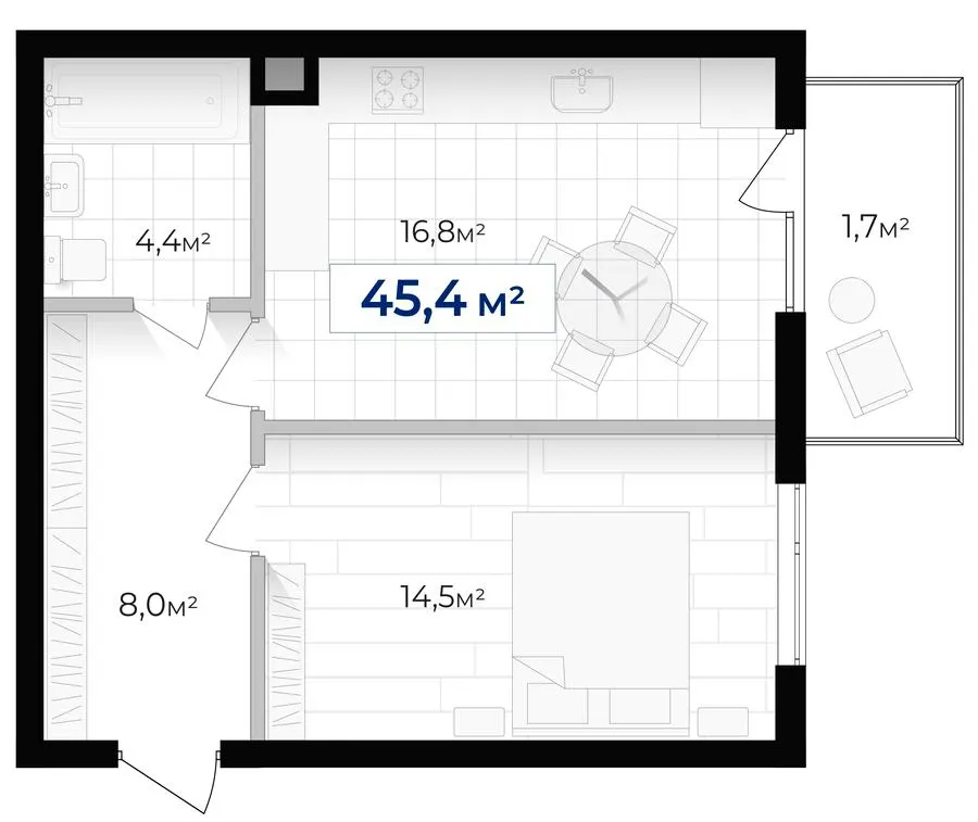 ЖК Містечко Південне — 45.4 м²
