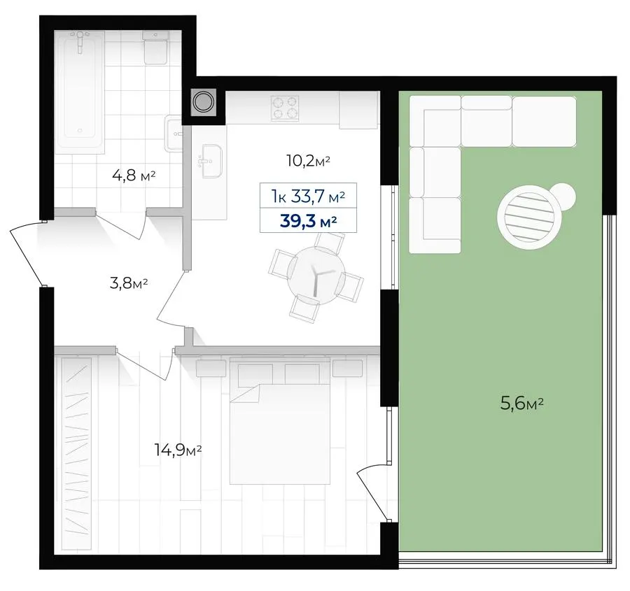 ЖК Містечко Південне — 39.3 м²