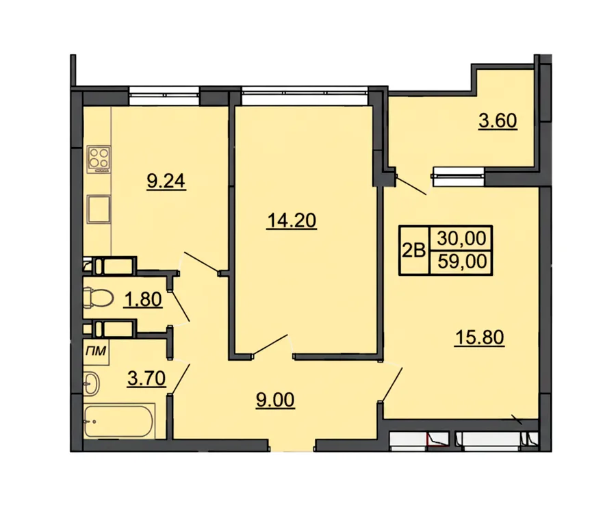 2-кімнатна квартира, 59 м², вул. Сковороди/ вул. Теліги, Черкаси — фото 1