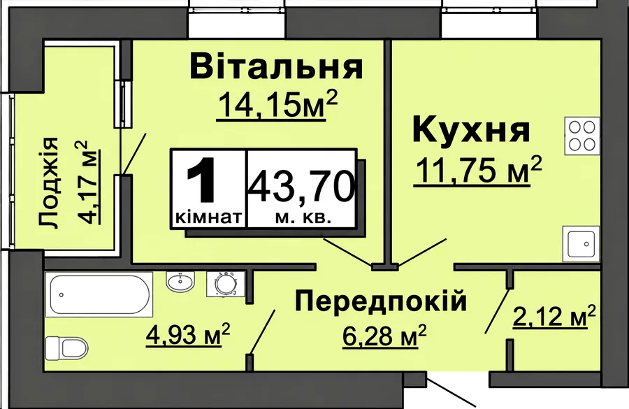 1-кімнатна квартира, 44 м², Ковель — фото 1
