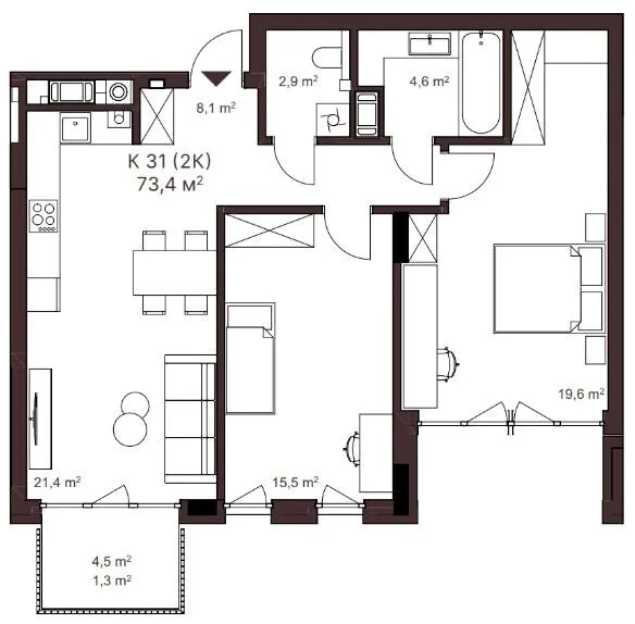 ЖК AVANT PARK — 73.4 м²