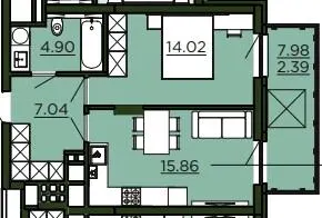 ЖК Etalon Verde — 44.2 м²