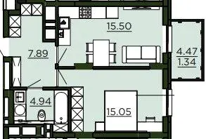 ЖК Etalon Verde — 44.7 м²