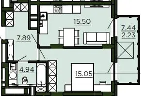 ЖК Etalon Verde — 45.6 м²