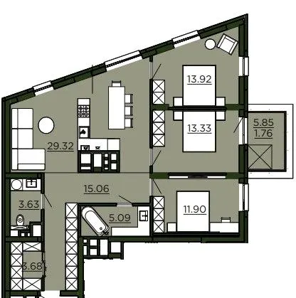 ЖК Etalon Verde — 97.7 м²