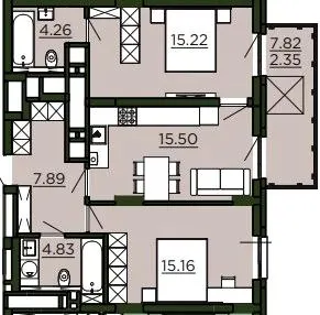 ЖК Etalon Verde — 65.2 м²