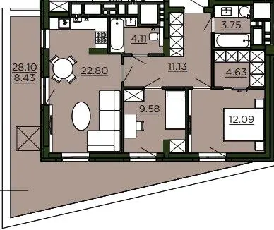 ЖК Etalon Verde — 76.5 м²