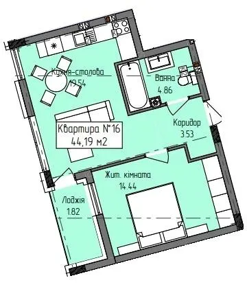 ЖК Green Hill City — 44.2 м²