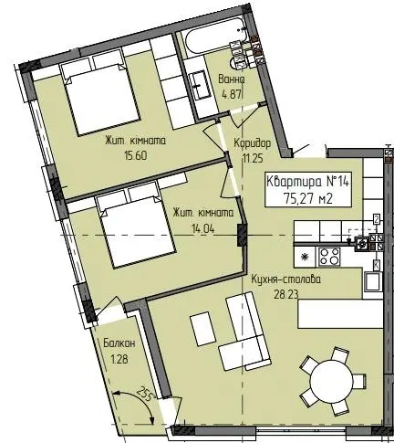 ЖК Green Hill City — 75.3 м²