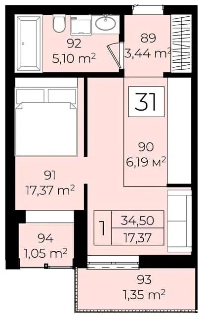 ЖК Садовий квартал — 34.5 м²