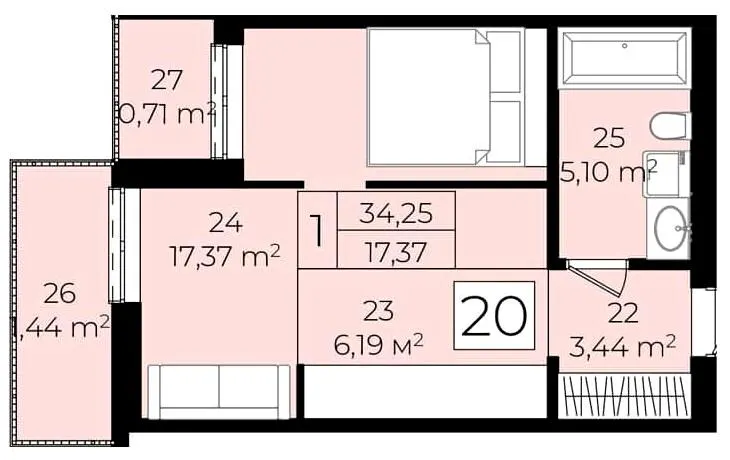 ЖК Садовий квартал — 34.3 м²
