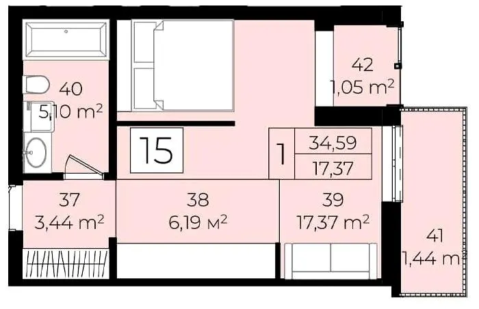 ЖК Садовий квартал — 34.6 м²