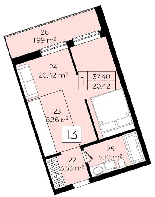 ЖК Садовий квартал — 37.4 м²