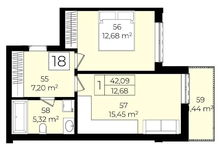 ЖК Садовий квартал — 42.1 м²