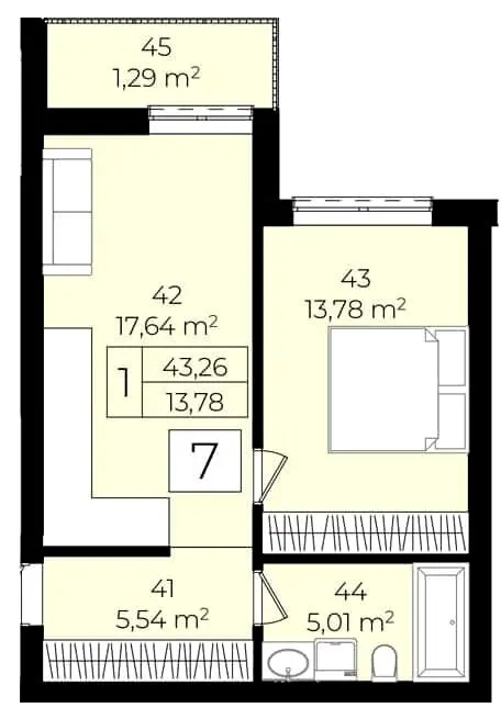 ЖК Садовий квартал — 43.3 м²