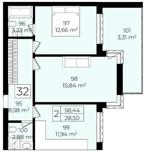 ЖК Садовий квартал — 58.4 м²