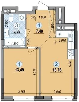 1-комнатная квартира, 43 м², вул. Колекторна, Киев — фото 1