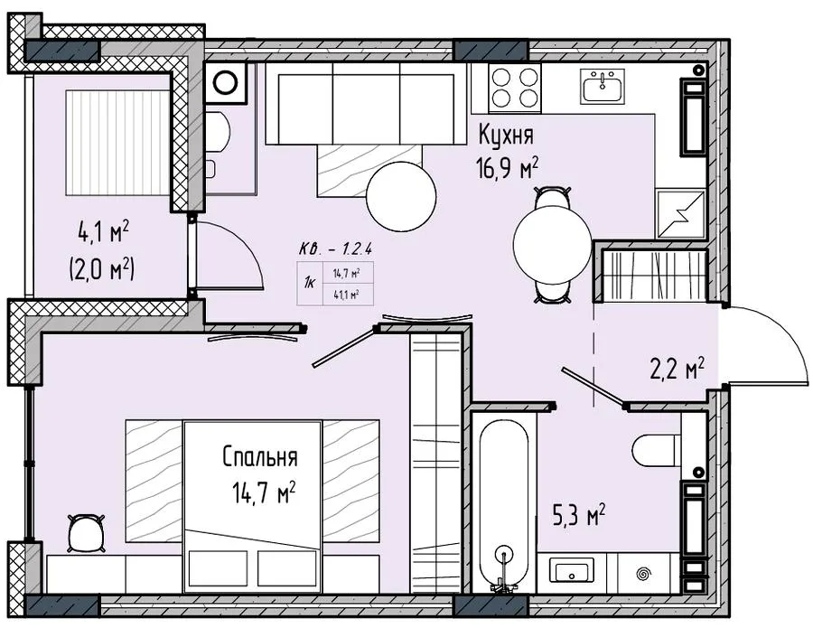 1-кімнатна квартира, 41 м², Софіївська Борщагівка — фото 1