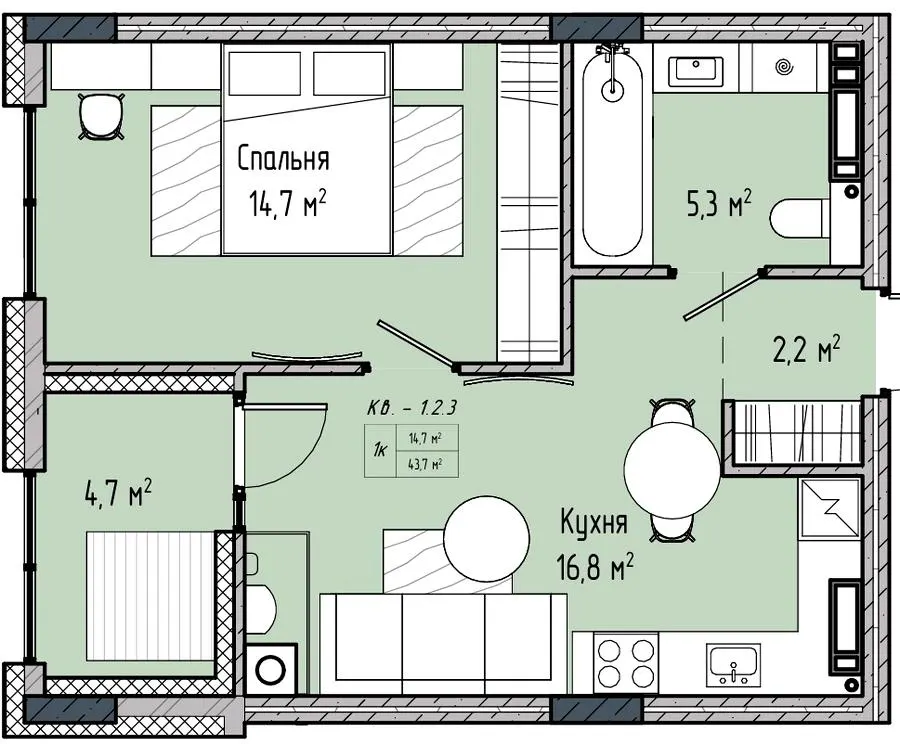 ЖК Sense City — 43.7 м²