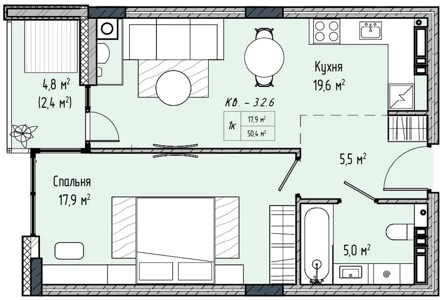 ЖК Sense City — 50.4 м²