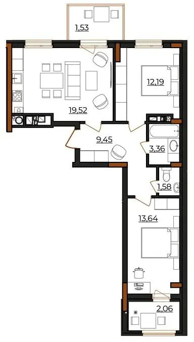 ЖК Etalon Sun Up — 63.4 м²