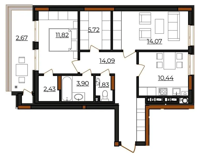 ЖК Etalon Sun Up — 67.5 м²