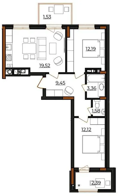 ЖК Etalon Sun Up — 62.3 м²