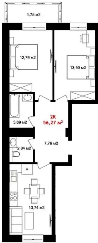 ЖК Урожайный — 56.3 м²