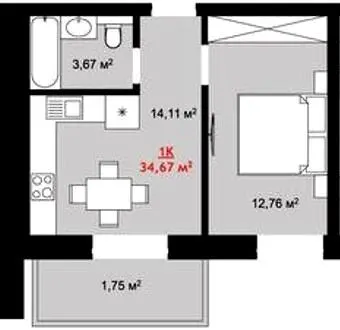 ЖК Урожайный — 34.7 м²