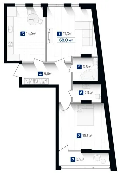 ЖК Kniahynyn-Center — 68 м²